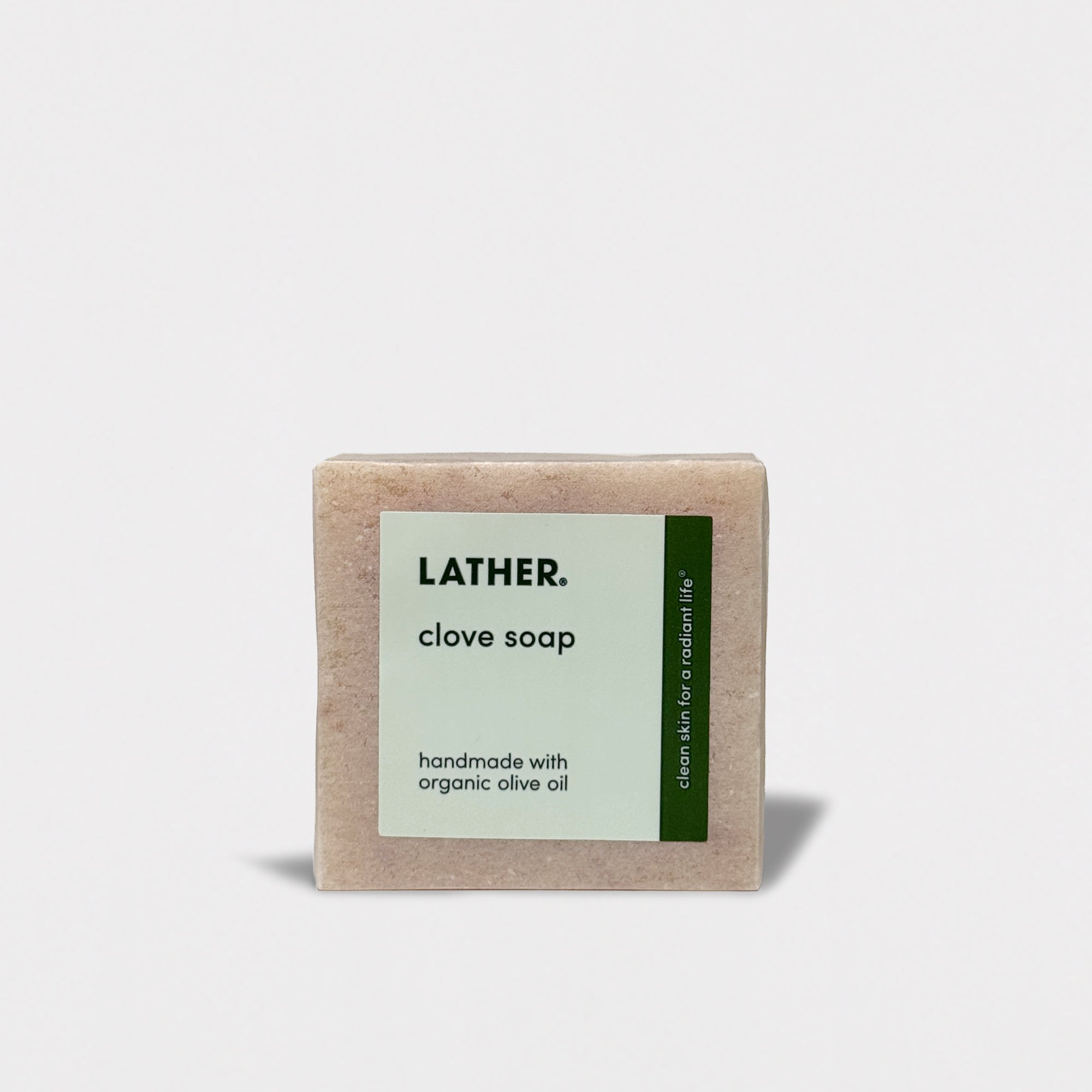 Bar soap with label on the front.