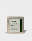 Bar soap with label on the front.