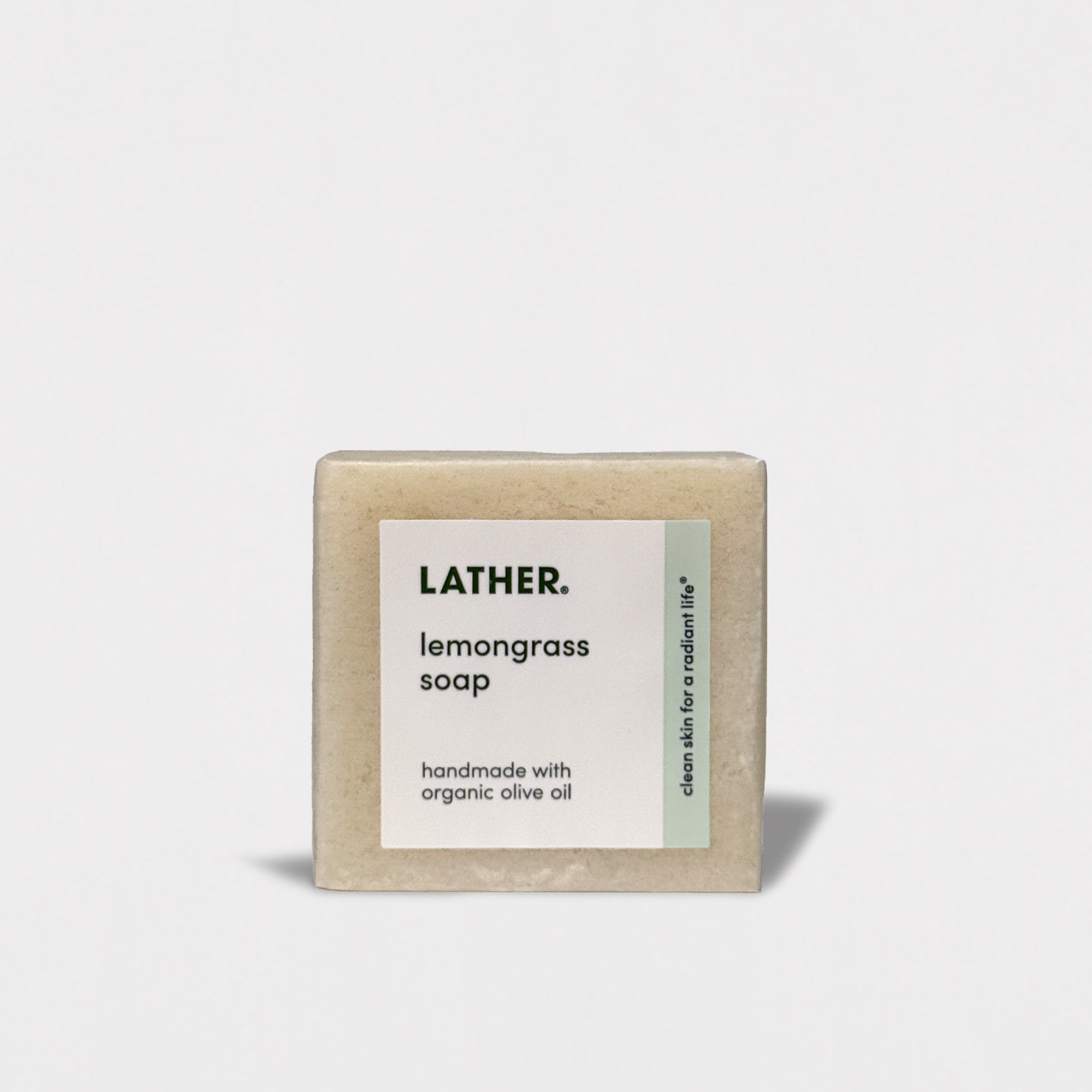 Bar soap with label on the front.