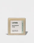 Bar soap with label on the front.