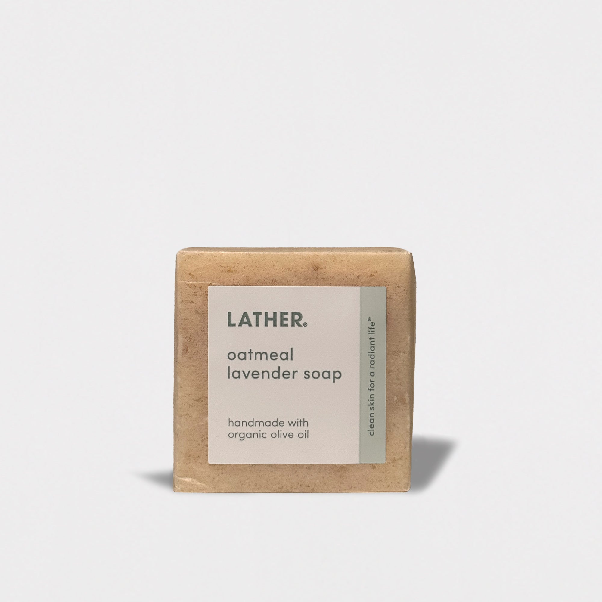 Bar soap with label on the front.