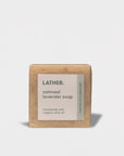 Bar soap with label on the front.