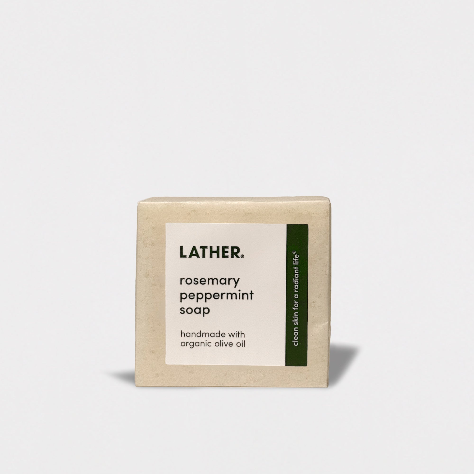 Bar soap with label on the front.